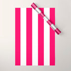 Bright Pink Peacock and White Wide Vertical Cabana Tent Stripe Wrapping Paper Gallery Image 1