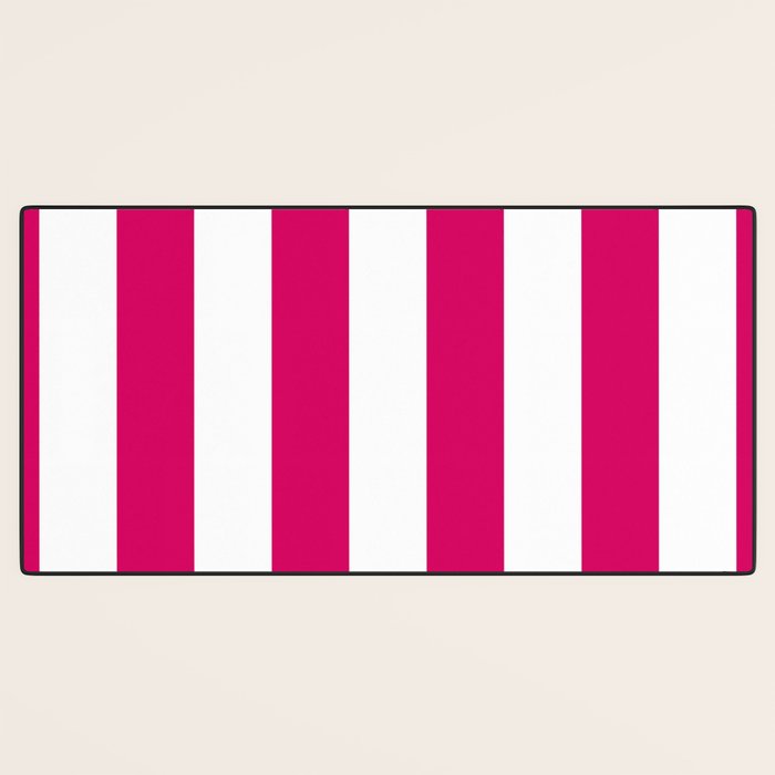 Bright Pink Peacock and White Wide Vertical Cabana Tent Stripe Desk Mat Gallery Image 3
