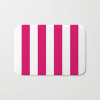 Bright Pink Peacock and White Wide Vertical Cabana Tent Stripe Bath Mat Gallery Image 1