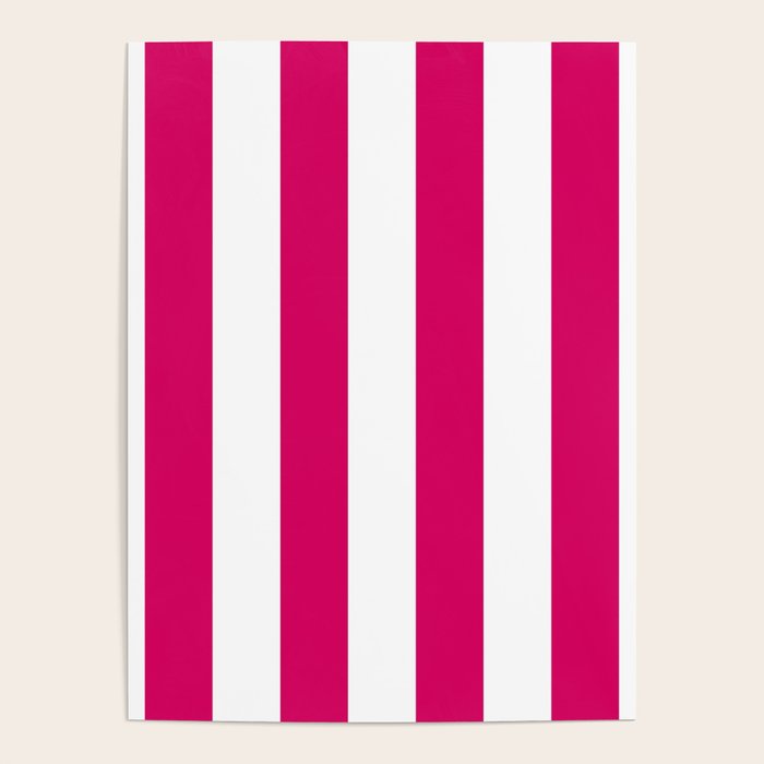 Bright Pink Peacock and White Wide Vertical Cabana Tent Stripe Poster Gallery Image 4