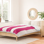 Bright Pink Peacock and White Wide Vertical Cabana Tent Stripe Duvet Cover Gallery Image 2