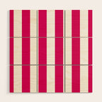Bright Pink Peacock and White Wide Vertical Cabana Tent Stripe Wood Wall Art Gallery Image 1