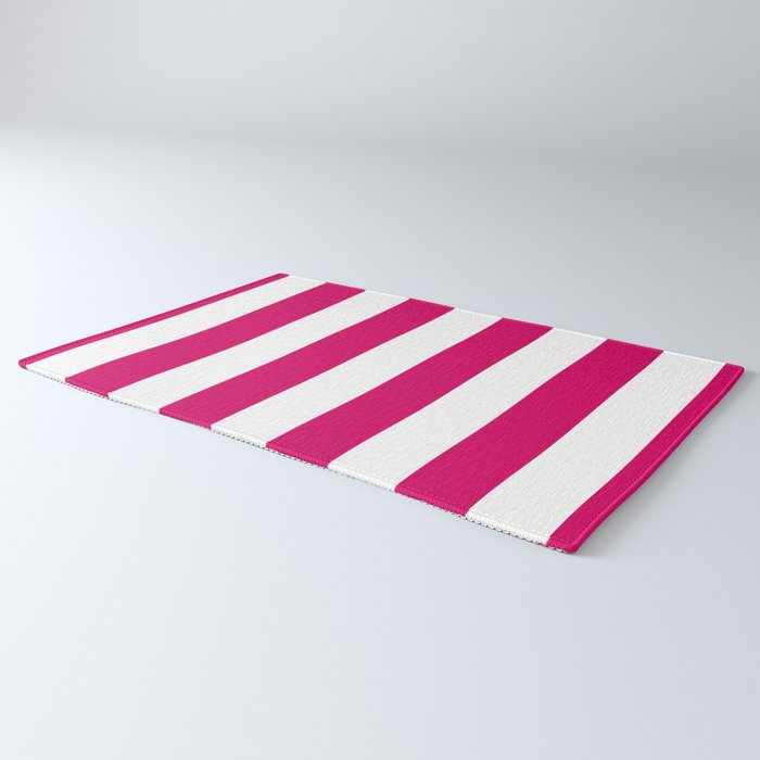 Bright Pink Peacock and White Wide Vertical Cabana Tent Stripe Rug Gallery Image 3