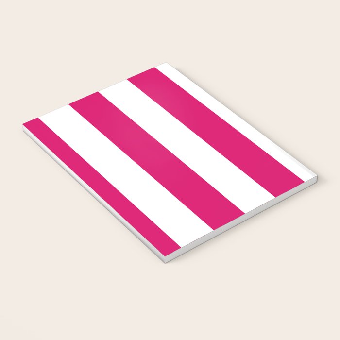 Bright Pink Peacock and White Wide Vertical Cabana Tent Stripe Notebook Gallery Image 3