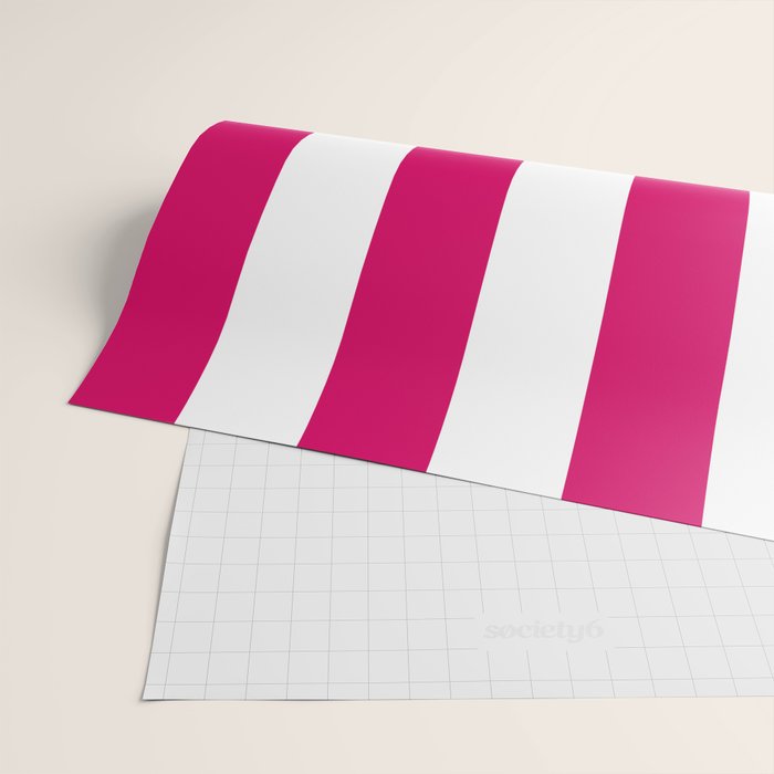 Bright Pink Peacock and White Wide Vertical Cabana Tent Stripe Wrapping Paper Gallery Image 2