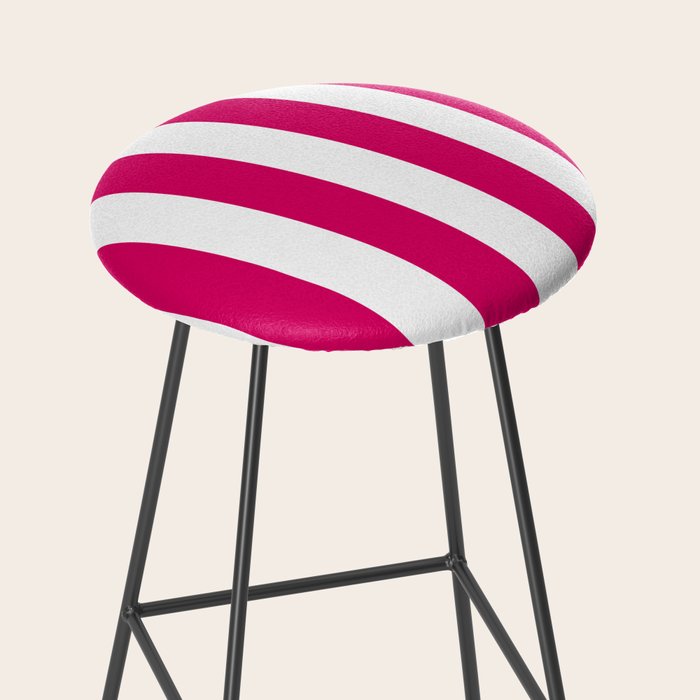 Bright Pink Peacock and White Wide Vertical Cabana Tent Stripe Stool Gallery Image 2