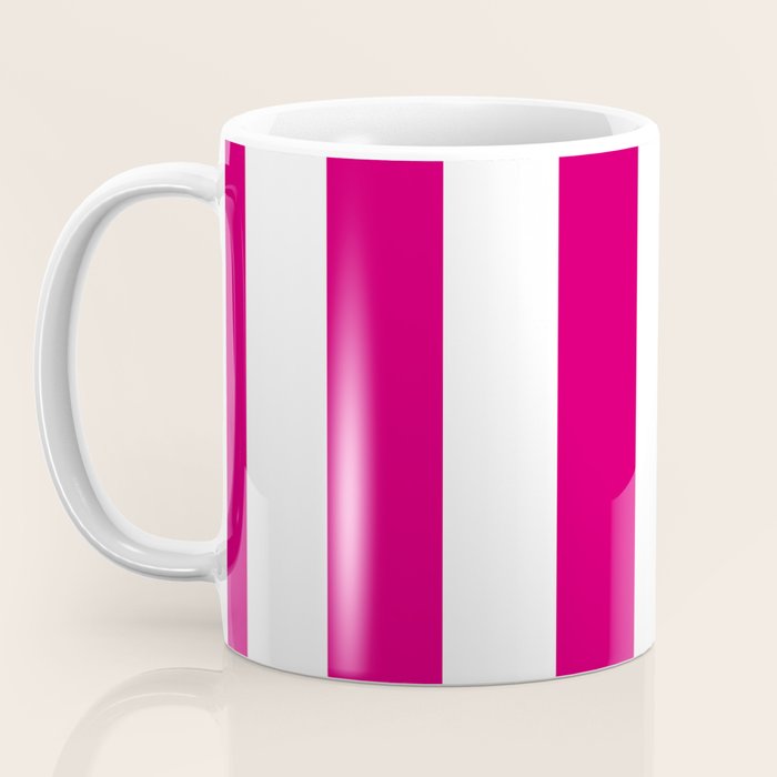 Bright Pink Peacock and White Wide Vertical Cabana Tent Stripe Coffee Mug Gallery Image 3