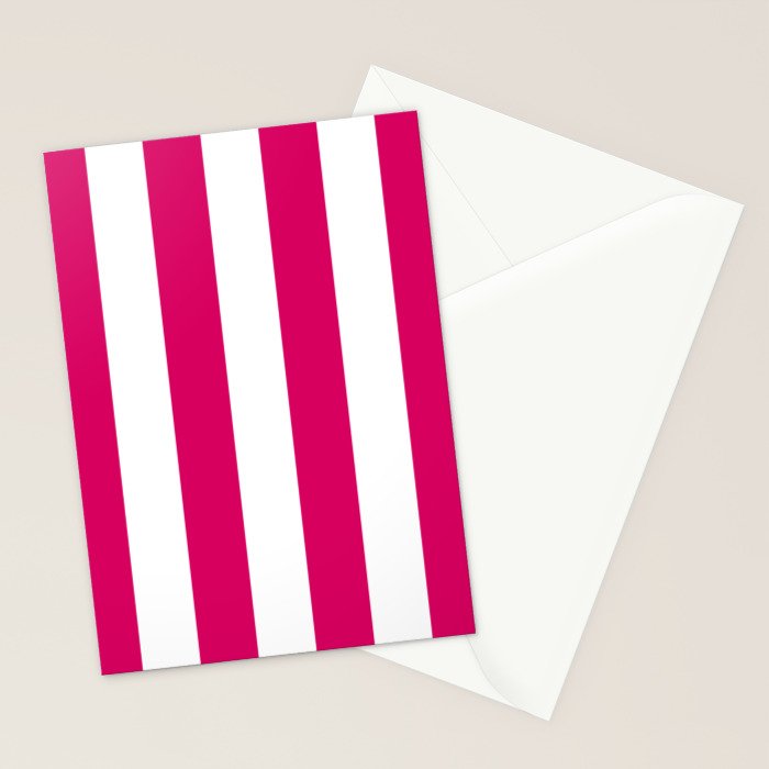 Bright Pink Peacock and White Wide Vertical Cabana Tent Stripe Stationery Card Gallery Image 2