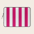 Bright Pink Peacock and White Wide Vertical Cabana Tent Stripe Laptop Sleeve Gallery Image 1