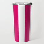 Bright Pink Peacock and White Wide Vertical Cabana Tent Stripe Travel Mug Gallery Image 2