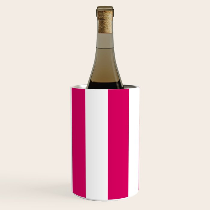 Bright Pink Peacock and White Wide Vertical Cabana Tent Stripe Wine Chiller Gallery Image 3