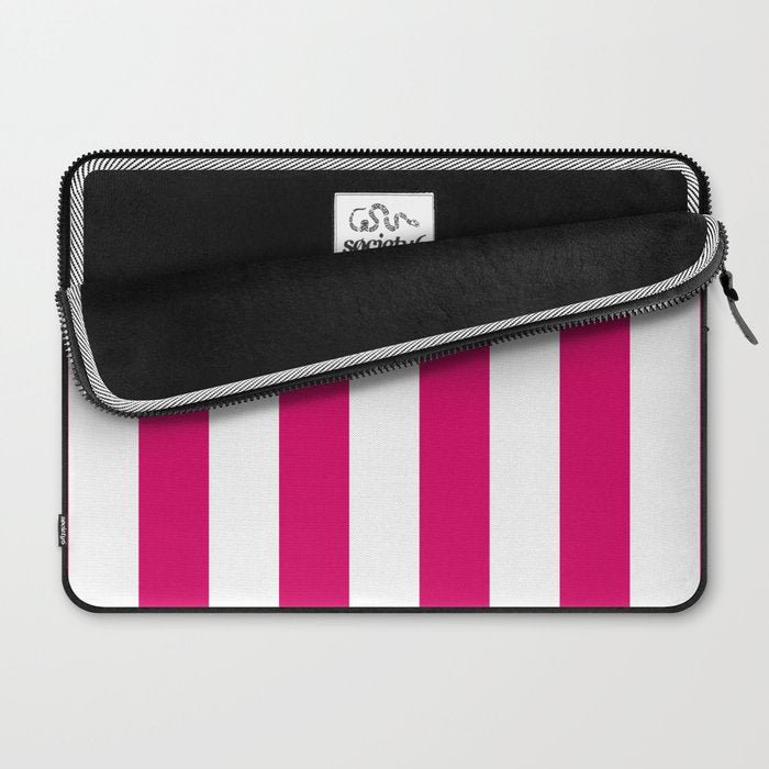 Bright Pink Peacock and White Wide Vertical Cabana Tent Stripe Laptop Sleeve Gallery Image 2