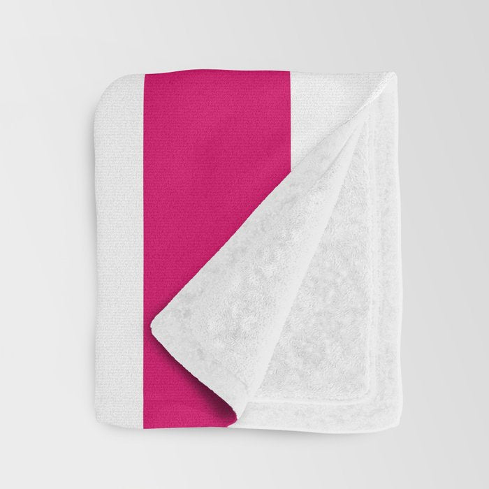 Bright Pink Peacock and White Wide Vertical Cabana Tent Stripe Throw Blanket Gallery Image 3