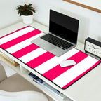 Bright Pink Peacock and White Wide Vertical Cabana Tent Stripe Desk Mat Gallery Image 2