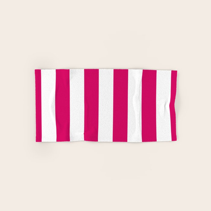 Bright Pink Peacock and White Wide Vertical Cabana Tent Stripe Bath Towel Gallery Image 1