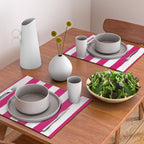 Bright Pink Peacock and White Wide Vertical Cabana Tent Stripe Placemat Gallery Image 2
