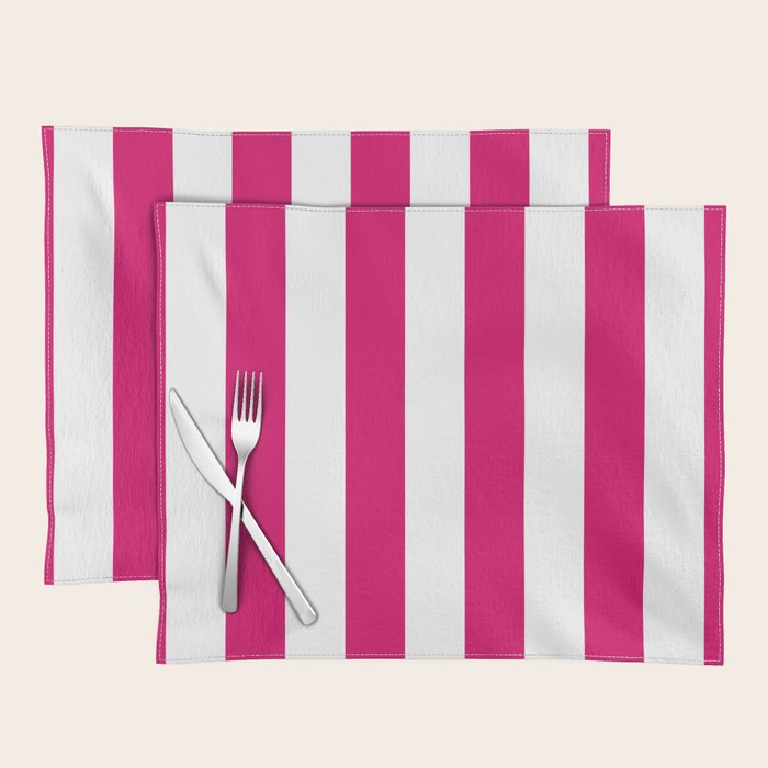 Bright Pink Peacock and White Wide Vertical Cabana Tent Stripe Placemat Gallery Image 1