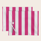 Bright Pink Peacock and White Wide Vertical Cabana Tent Stripe Placemat Gallery Image 1