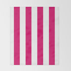 Bright Pink Peacock and White Wide Vertical Cabana Tent Stripe Throw Blanket Gallery Image 2