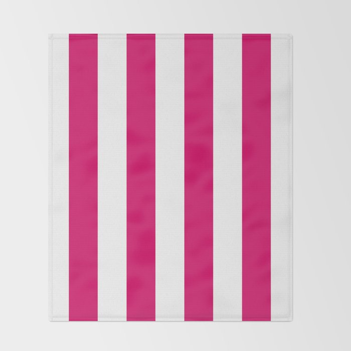 Bright Pink Peacock and White Wide Vertical Cabana Tent Stripe Throw Blanket Gallery Image 2
