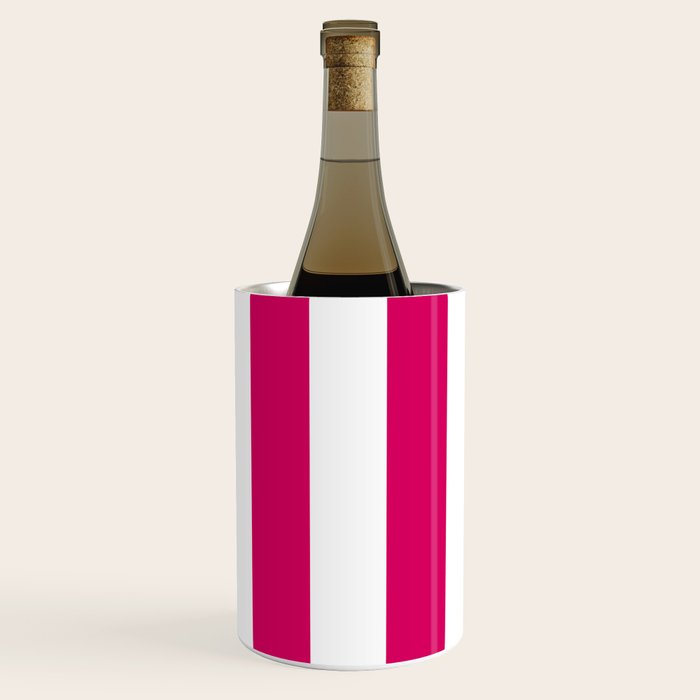 Bright Pink Peacock and White Wide Vertical Cabana Tent Stripe Wine Chiller Gallery Image 1