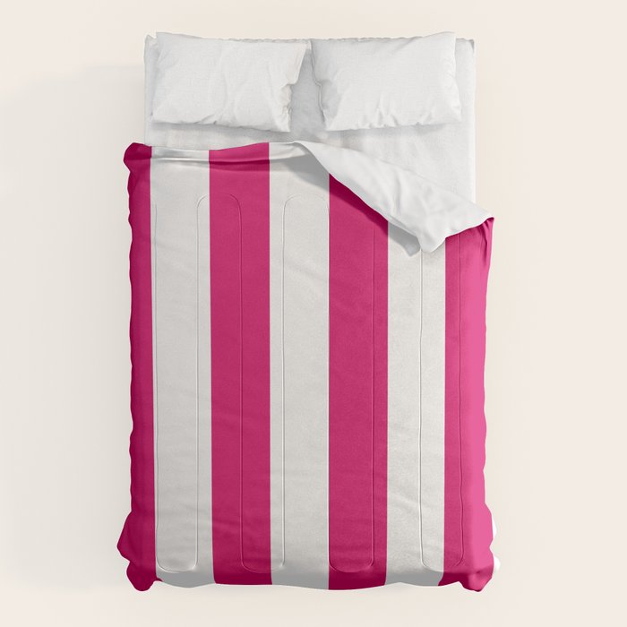 Bright Pink Peacock and White Wide Vertical Cabana Tent Stripe Comforter Gallery Image 6