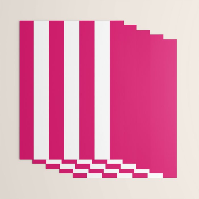 Bright Pink Peacock and White Wide Vertical Cabana Tent Stripe Wrapping Paper Gallery Image 3