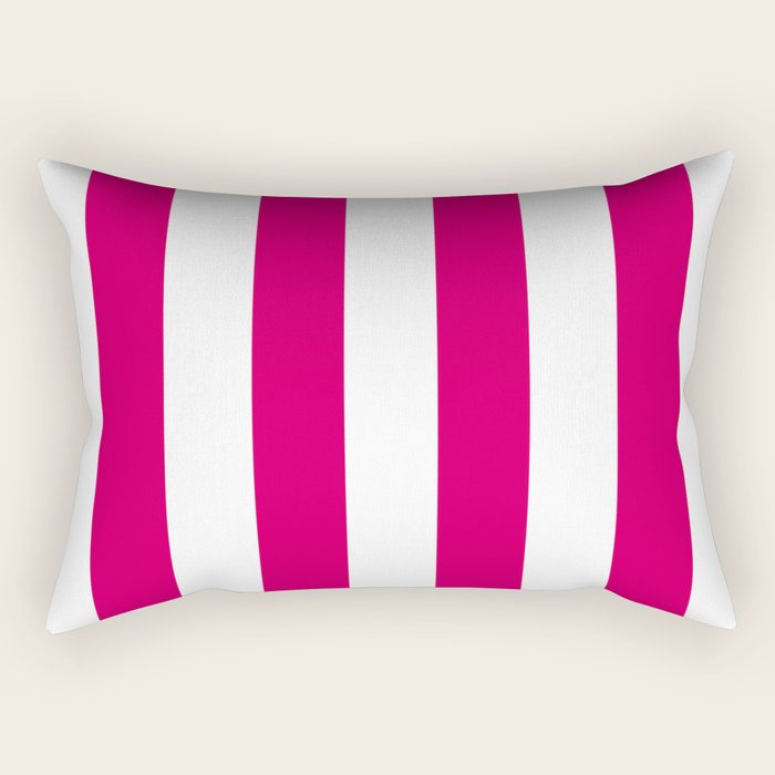 Bright Pink Peacock and White Wide Vertical Cabana Tent Stripe Rectangular Pillow Gallery Image 1