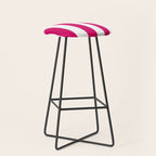 Bright Pink Peacock and White Wide Vertical Cabana Tent Stripe Stool Gallery Image 1
