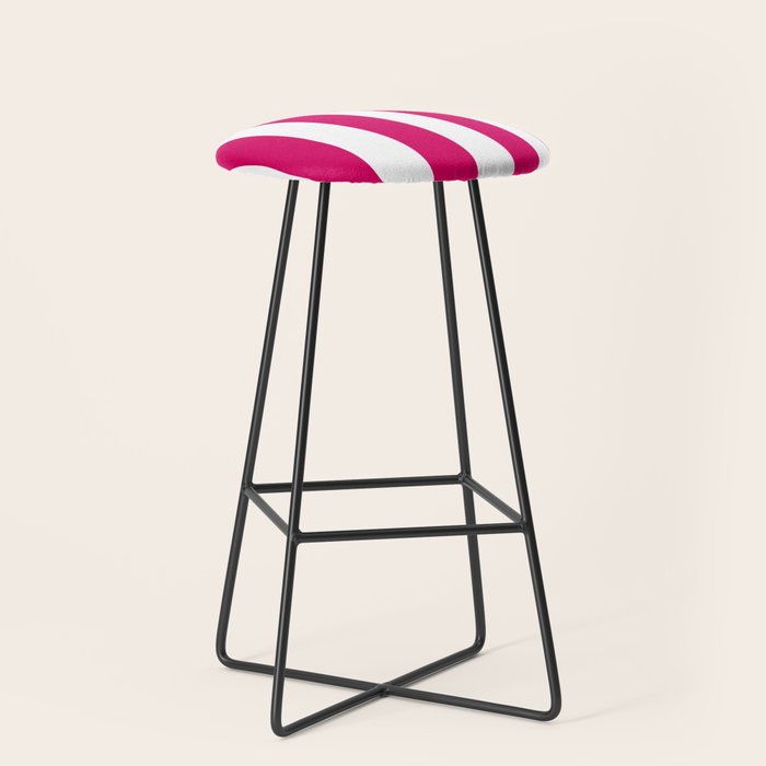 Bright Pink Peacock and White Wide Vertical Cabana Tent Stripe Stool Gallery Image 1