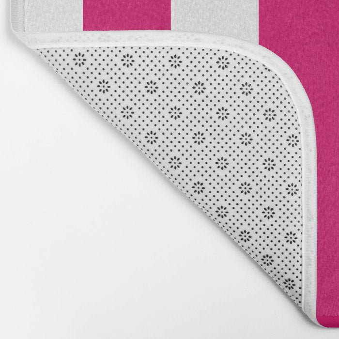 Bright Pink Peacock and White Wide Vertical Cabana Tent Stripe Bath Mat Gallery Image 2