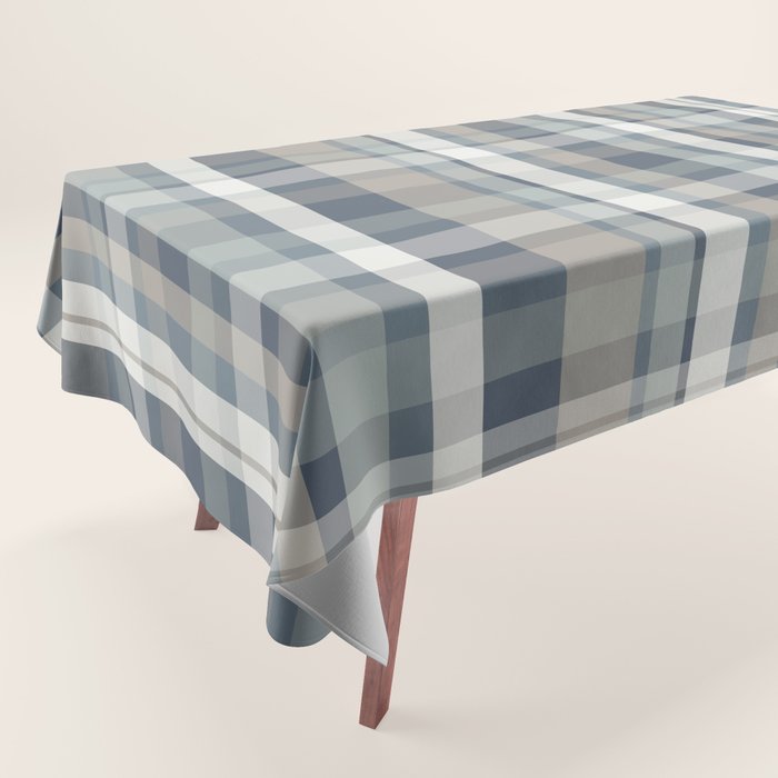 Retro Modern Plaid Pattern in Neutral Blue Gray Taupe Tones Tablecloth Gallery Image 1
