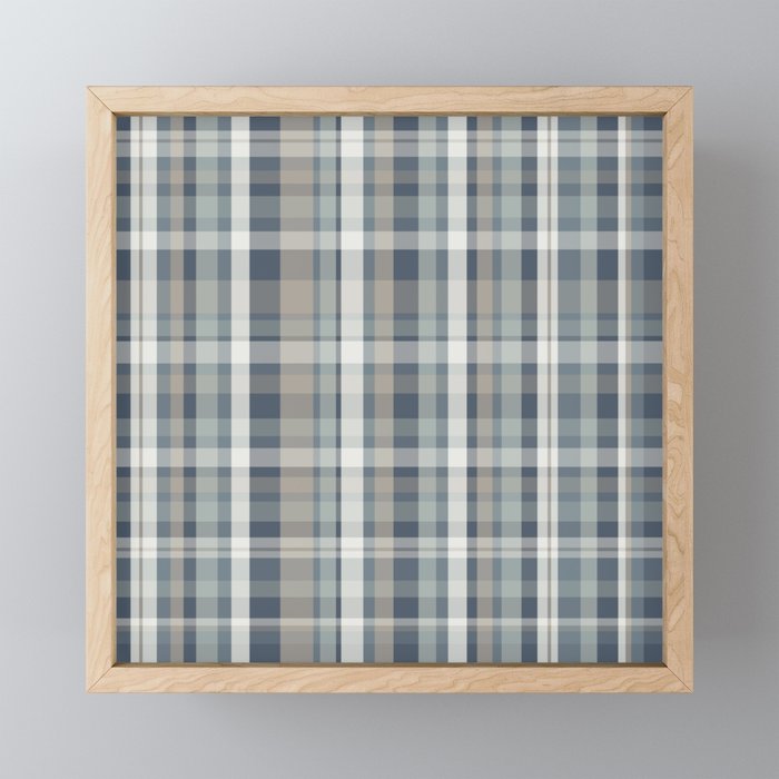 Retro Modern Plaid Pattern in Neutral Blue Gray Taupe Tones Mini Art Print Gallery Image 1