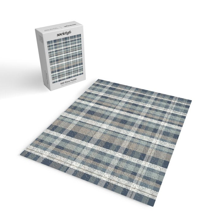 Retro Modern Plaid Pattern in Neutral Blue Gray Taupe Tones Jigsaw Puzzle Gallery Image 2