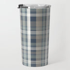 Retro Modern Plaid Pattern in Neutral Blue Gray Taupe Tones Travel Mug Gallery Image 3