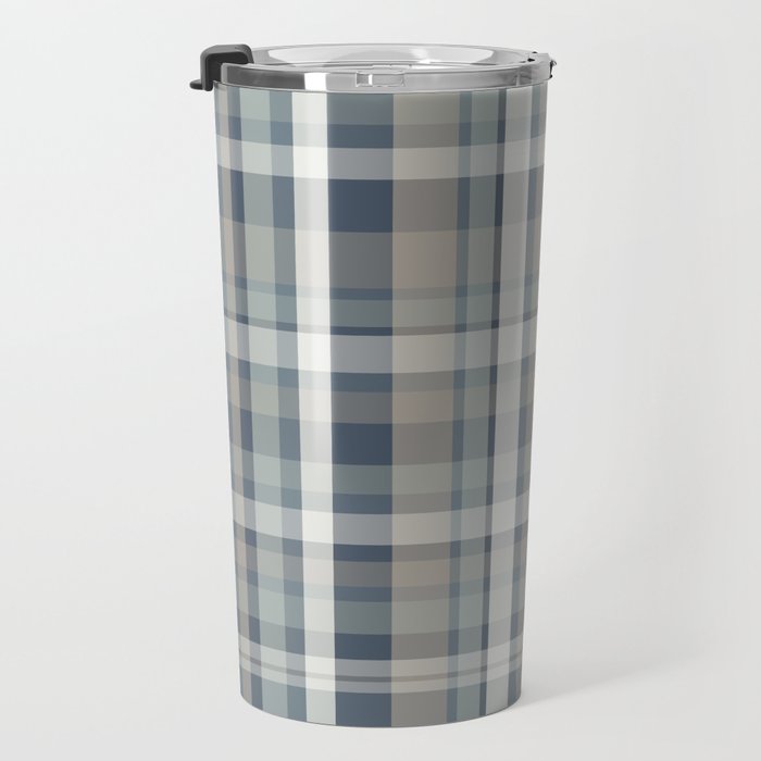 Retro Modern Plaid Pattern in Neutral Blue Gray Taupe Tones Travel Mug Gallery Image 3