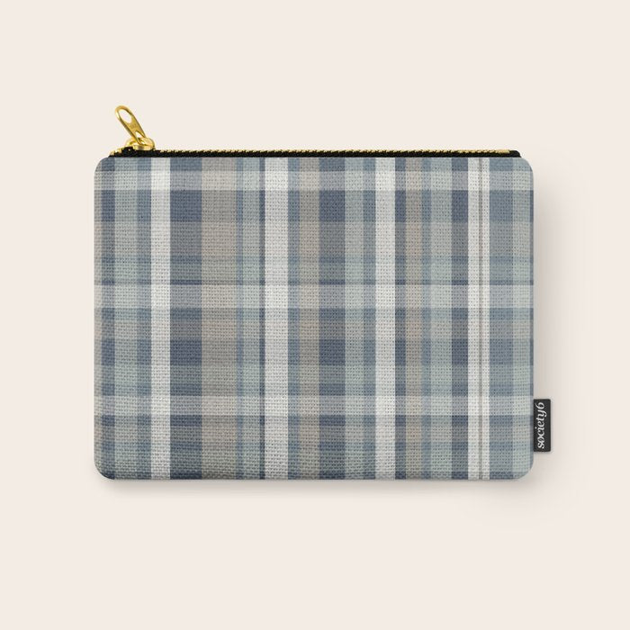 Retro Modern Plaid Pattern in Neutral Blue Gray Taupe Tones Carry All Pouch Gallery Image 1