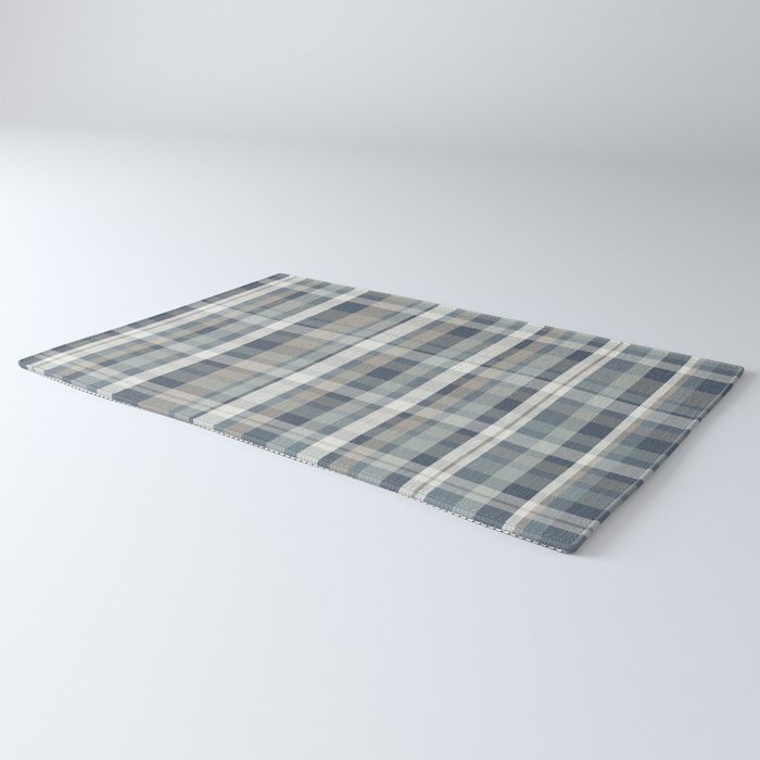 Retro Modern Plaid Pattern in Neutral Blue Gray Taupe Tones Rug Gallery Image 3