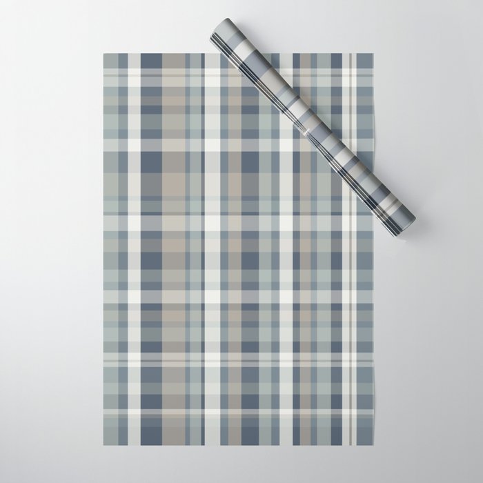 Retro Modern Plaid Pattern in Neutral Blue Gray Taupe Tones Wrapping Paper Gallery Image 1