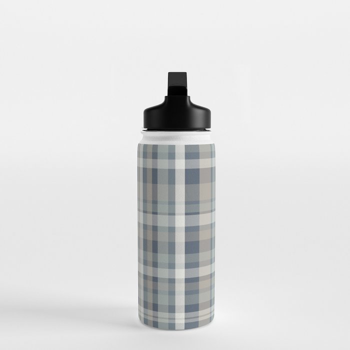 Retro Modern Plaid Pattern in Neutral Blue Gray Taupe Tones Water Bottle Gallery Image 3