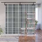 Retro Modern Plaid Pattern in Neutral Blue Gray Taupe Tones Wall Mural Gallery Image 1