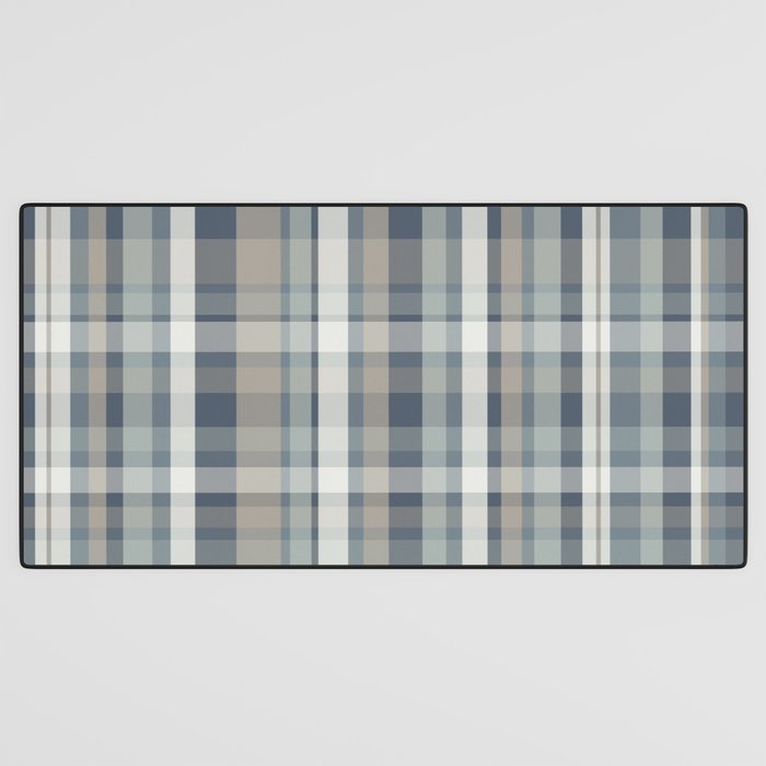 Retro Modern Plaid Pattern in Neutral Blue Gray Taupe Tones Desk Mat Gallery Image 3