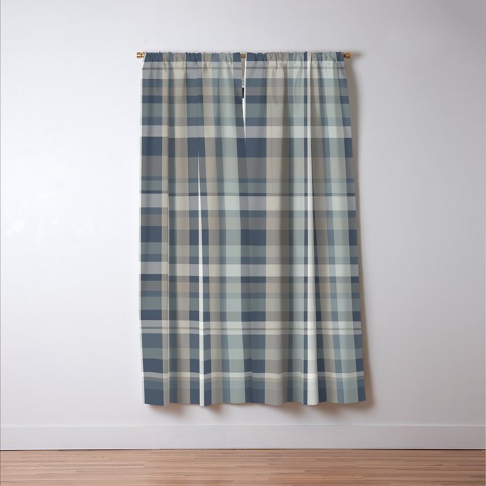 Retro Modern Plaid Pattern in Neutral Blue Gray Taupe Tones Window Curtain Gallery Image 3