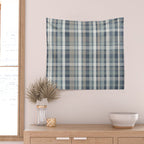 Retro Modern Plaid Pattern in Neutral Blue Gray Taupe Tones Wall Tapestry Gallery Image 2