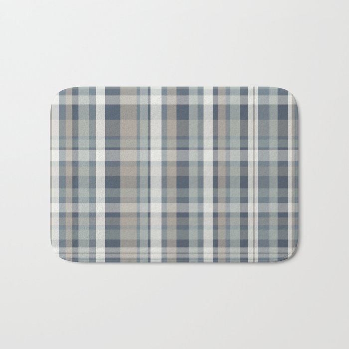 Retro Modern Plaid Pattern in Neutral Blue Gray Taupe Tones Bath Mat Gallery Image 1