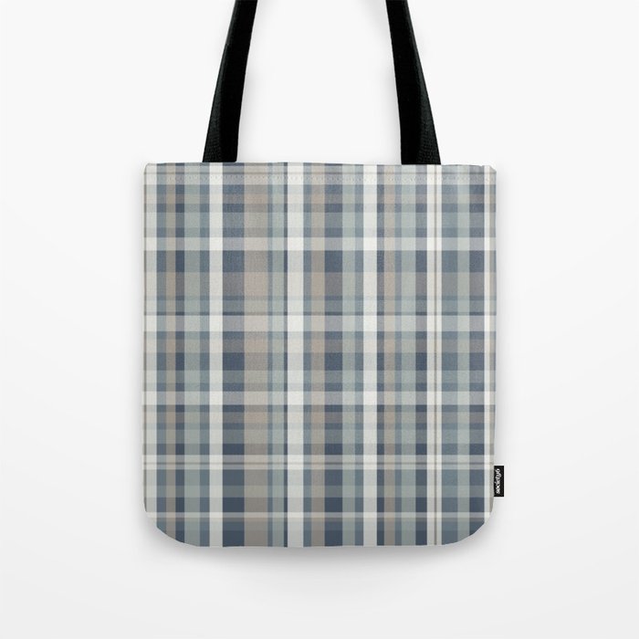 Retro Modern Plaid Pattern in Neutral Blue Gray Taupe Tones Tote Bag Gallery Image 1