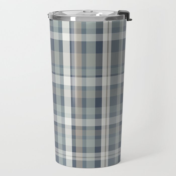 Retro Modern Plaid Pattern in Neutral Blue Gray Taupe Tones Travel Mug Gallery Image 2