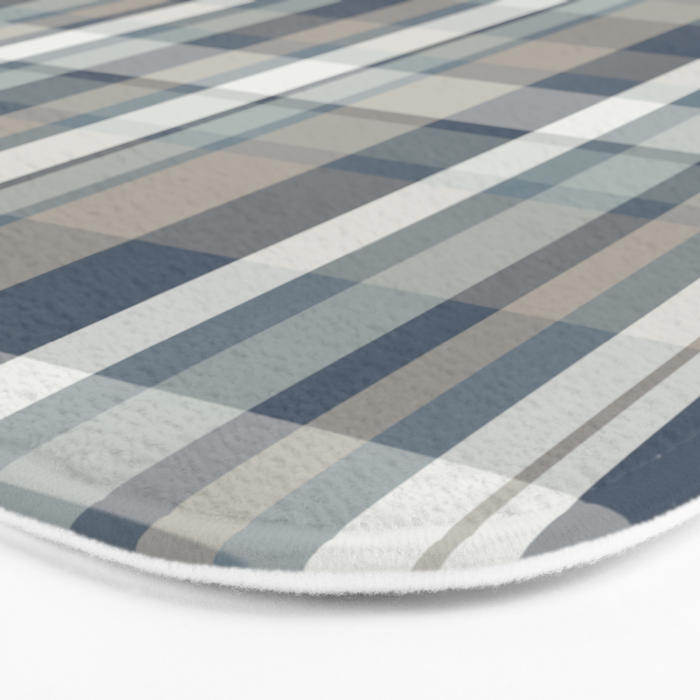 Retro Modern Plaid Pattern in Neutral Blue Gray Taupe Tones Bath Mat Gallery Image 3