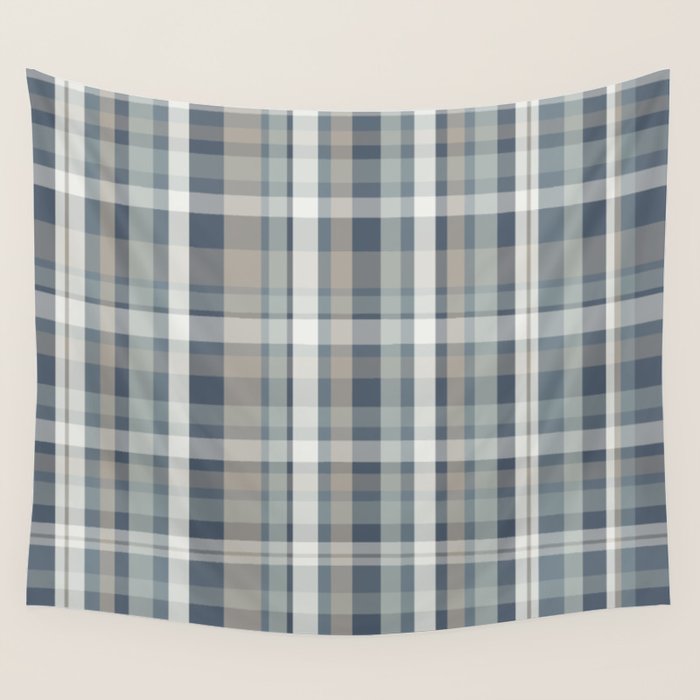 Retro Modern Plaid Pattern in Neutral Blue Gray Taupe Tones Wall Tapestry Gallery Image 4