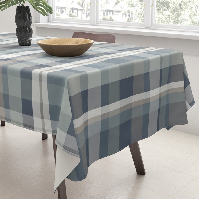 Retro Modern Plaid Pattern in Neutral Blue Gray Taupe Tones Tablecloth Gallery Image 3
